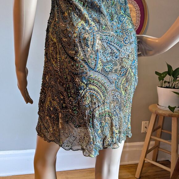Vintage Y2K Georgiou Studios Silk Mini Dress Beaded Sequin Whimsigoth Party 2 - Picture 14 of 15